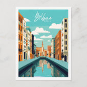 ビルバオスペインのヴィンテージ旅行の場所イラストレーション ポストカード (正面)