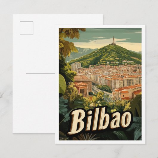 ビルバオスペインアートヴィンテージトラベルイラストレーション ポストカード (正面/裏面)