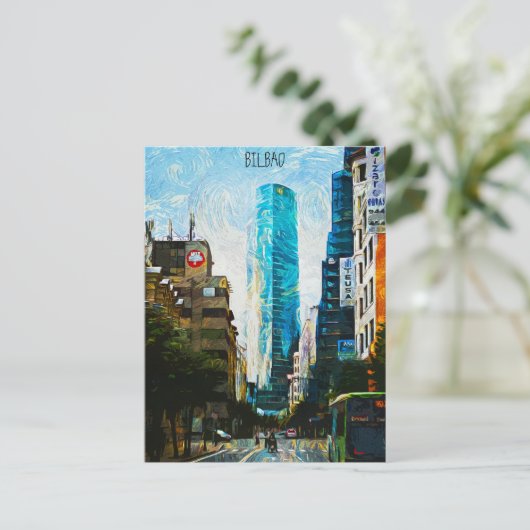 ビルバオスペイン油絵を描イラストレーションシティ ポストカード (スタンド正面)