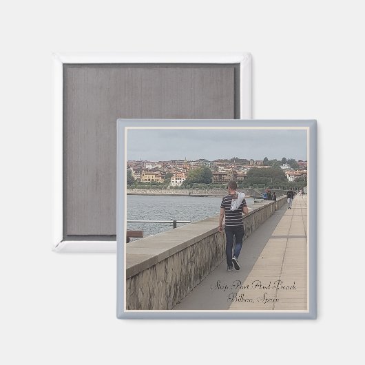 ビルバオスペイン | 観光客歩くのまわりに船港 マグネット (正面/裏面)