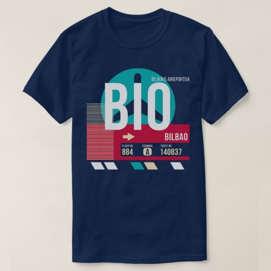 ビルバオスペインBIO空港コード手荷物ラベル Tシャツ (デザイン正面)