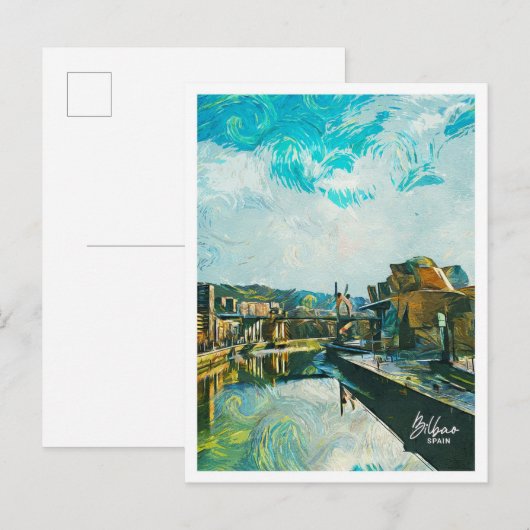 ビルバオ スペイン 油絵 都市風景 ポストカード (正面/裏面)