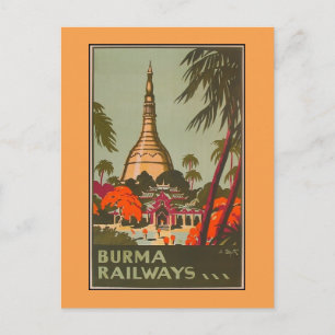 ビルマのミャンマーの寺院   Vintage Travelポスター ポストカード