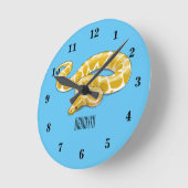 ビルマのPythonスネークアニメイラストレーション ラウンド壁時計 (傾斜)