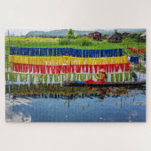 ビルマカラフル風織物ミャンマーボートトラベルシーニック ジグソーパズル (横)