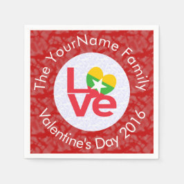 ビルマ国旗ハート紅愛 スタンダードカクテルナプキン