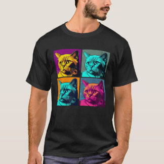 ビルマ猫のポップイラストカラフルな動物の男性 Tシャツ