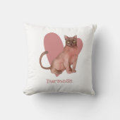 ビルマ猫の水彩子猫ピンクハート クッション (正面)