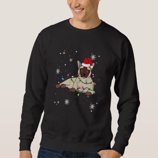 ビルマ猫クリスマスライトクリスマスキャットサンタ スウェットシャツ (正面)