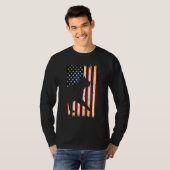 ビルマ猫シルエットアメリカ国旗7月4日 Tシャツ (正面フル)