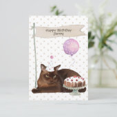 ビルマ猫誕生祝いパーティーハットケーキ カード (スタンド正面)