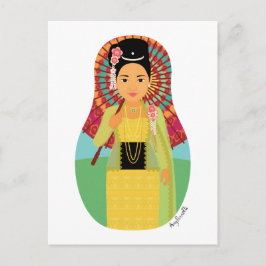 ビルマ語、ミャンマーのマトリョシカ葉書 ポストカード