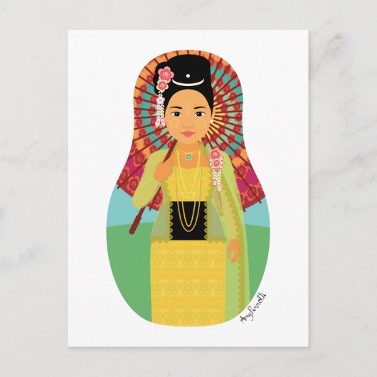 ビルマ語、ミャンマーのマトリョシカ葉書 ポストカード (正面)