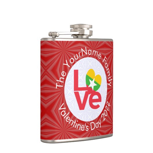 ビルマ赤恋国旗パーソナライズされた フラスク (右)