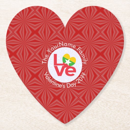 ビルマ赤恋国旗パーソナライズされた ペーパーコースター (正面)