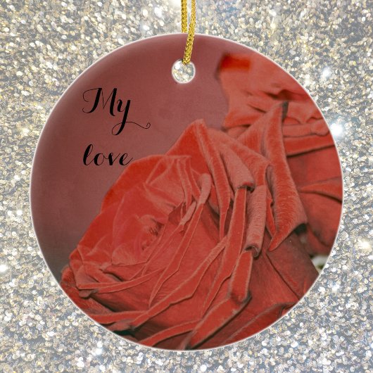 ビロードのような赤いバラ セラミックオーナメント