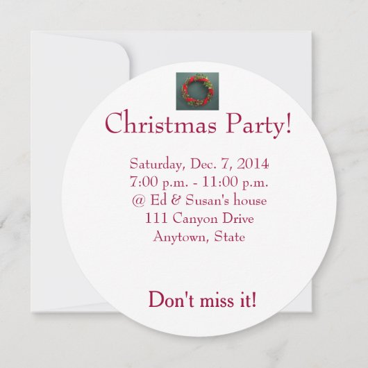 ビロードのリボンが付いているクリスマスのリース 招待状 (裏面)