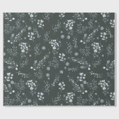 ビロードの緑のホワイトクリスマスの果実パターン ラッピングペーパー (フラット)