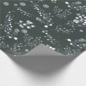 ビロードの緑のホワイトクリスマスの果実パターン ラッピングペーパー (角)