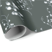 ビロードの緑のホワイトクリスマスの果実パターン ラッピングペーパー (ロールコーナー)