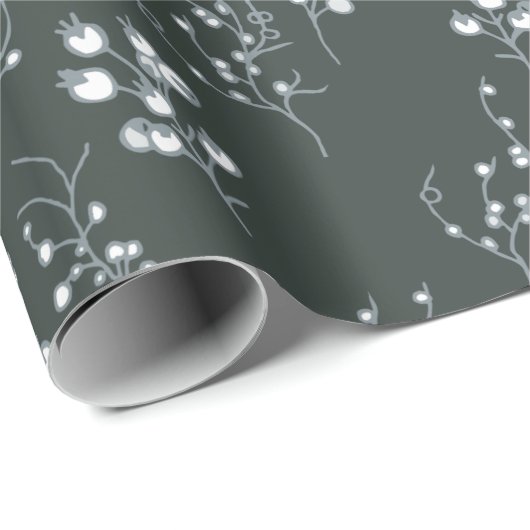 ビロードの緑のホワイトクリスマスの果実パターン ラッピングペーパー (ロールコーナー)