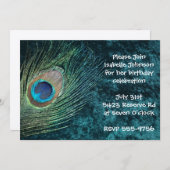 ビロードの緑の孔雀の誕生日の招待状 招待状 (正面/裏面)