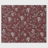 ビロードの赤のホワイトクリスマスの果実パターン ラッピングペーパー (フラット)