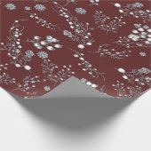 ビロードの赤のホワイトクリスマスの果実パターン ラッピングペーパー (角)
