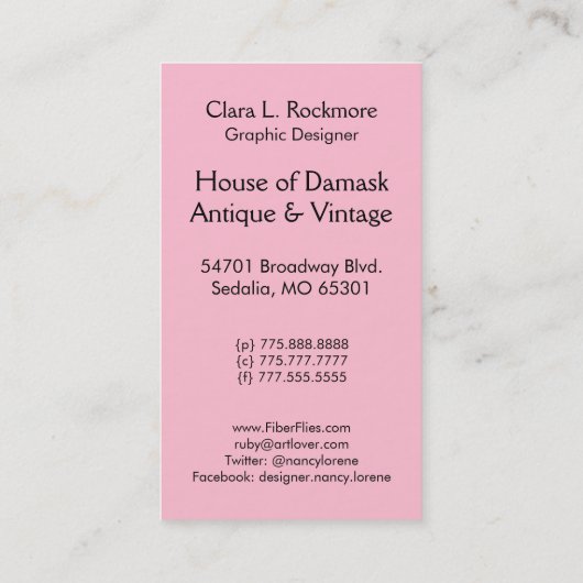 ビロードを切って下さい、ピンクのサテンを浮彫りにしました 名刺 (裏面)