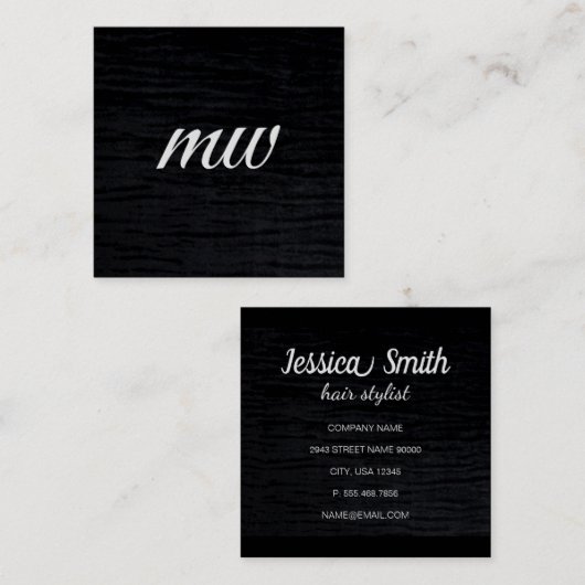 ビロードフェイクブラックプリントとモノグラム スクエア名刺 (正面/裏面)