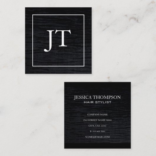 ビロードフェイク白黒モノグラ縁どム スクエア名刺 (正面/裏面)