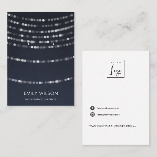 ビロード海軍の紐灯スタッドイヤリングディスプレイ  名刺 (正面/裏面)