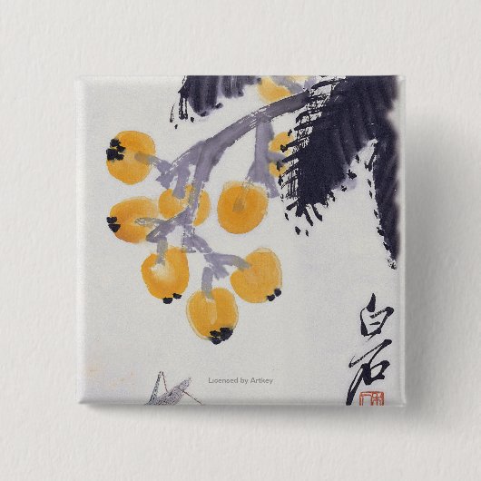 ビワおよびバッタ 缶バッジ (正面)