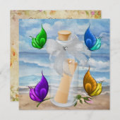 「ビンの中の招待状」 - ビーチでの招待 - SRF 招待状 (正面/裏面)