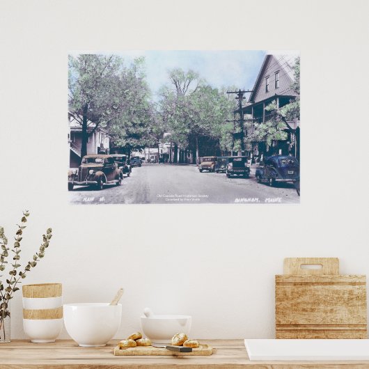 ビンガムメイン – 古い車とメイン通り ポスター (キッチン)