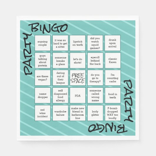 ビンゴおもしろいティール(緑がかった色)モダンパーティー スタンダードランチョンナプキン (正面)