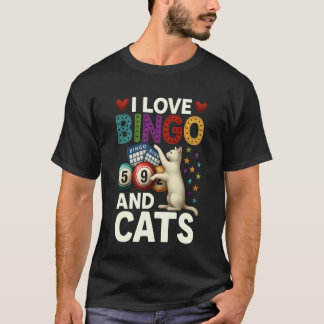 ビンゴと猫が大好き 面白い猫とビンゴ Tシャツ