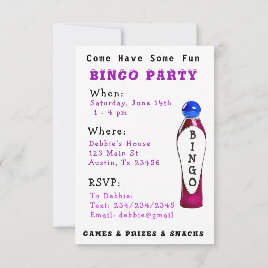 ビンゴのパーティの招待状 招待状 (裏面)