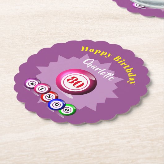 ビンゴをテーマにした誕生日パーティパーソナライズされたー ペーパーコースター (アングル)