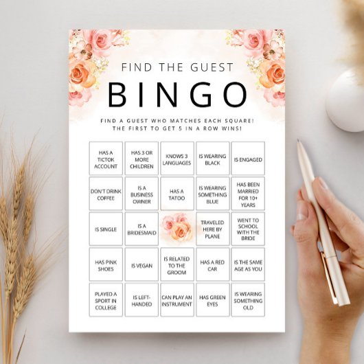 ビンゴエレガントピーチ緑ブライダルシャワーカード 招待状