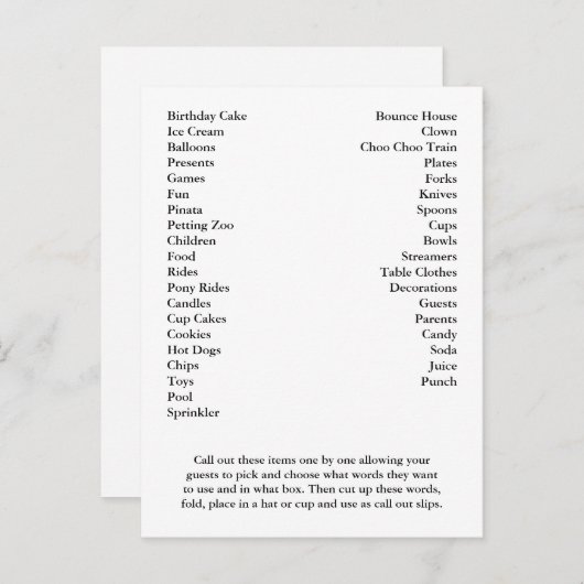 ビンゴカード誕生日パーティーの呼び出し言葉 インビテーションポストカード (正面/裏面)