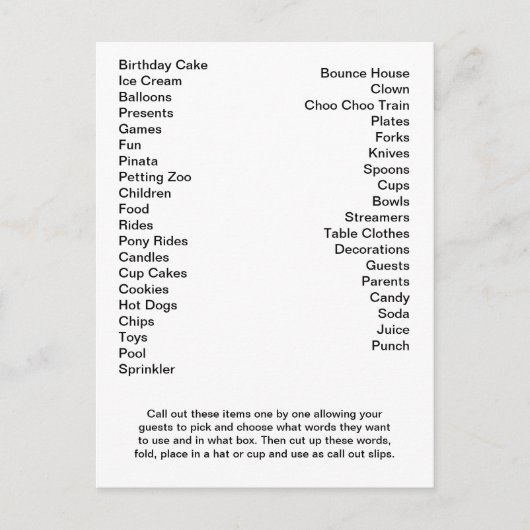 ビンゴカード誕生日パーティーの呼び出し言葉 インビテーションポストカード (正面)