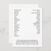 ビンゴカード誕生日パーティーの呼び出し言葉 インビテーションポストカード (正面/裏面)