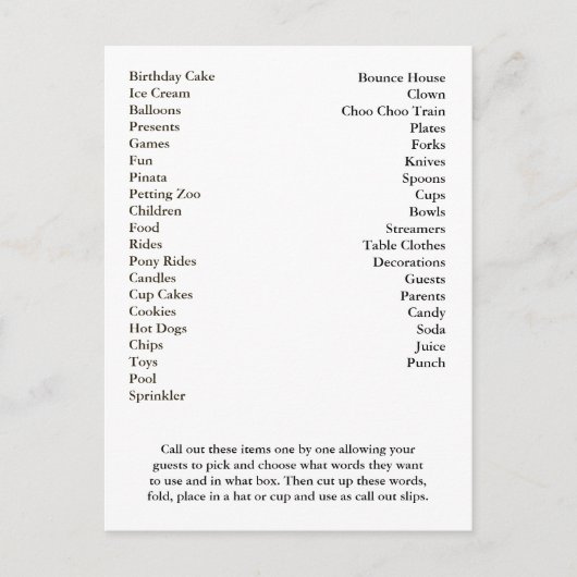 ビンゴカード誕生日パーティーの呼び出し言葉 インビテーションポストカード (正面)