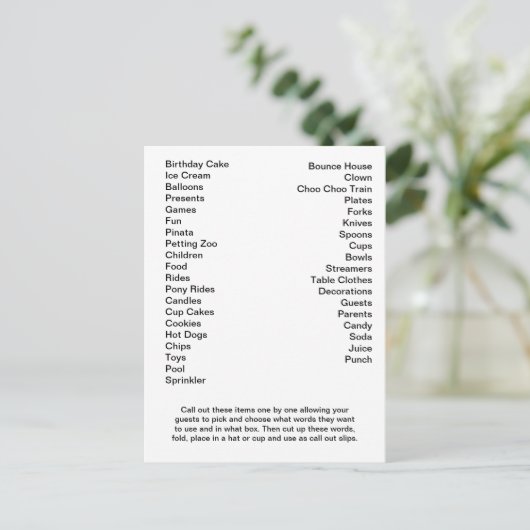 ビンゴカード誕生日パーティーの呼び出し言葉 ポストカード (スタンド正面)