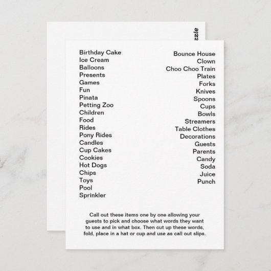 ビンゴカード誕生日パーティーの呼び出し言葉 ポストカード (正面/裏面)