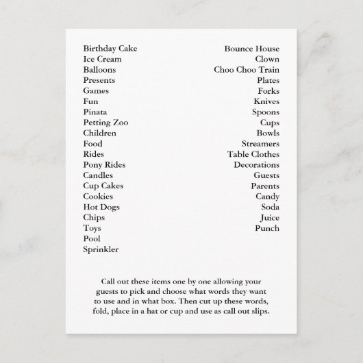 ビンゴカード誕生日パーティーの呼び出し言葉 ポストカード (正面)