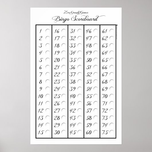 ビンゴスコアボード75 – 無重力ゲーム(1.2インチ) ポスター (正面)