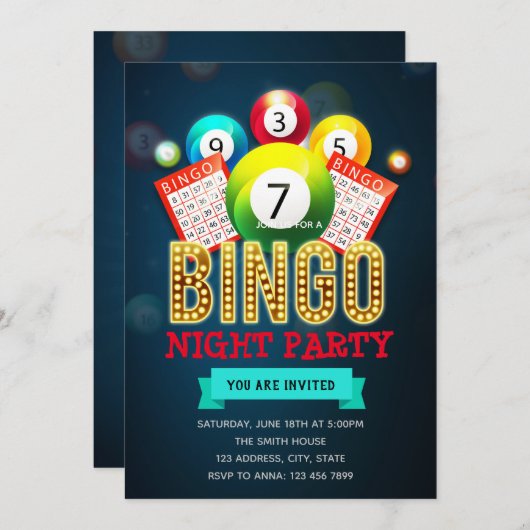 ビンゴナイトパーティの招待状 招待状 (正面/裏面)