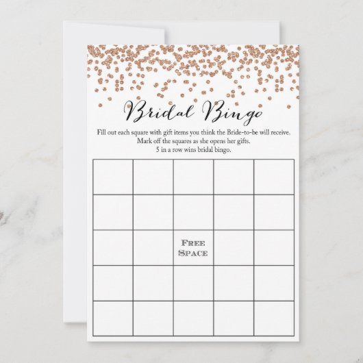 ビンゴバラ金ゴールドブライダルシャワーゲーム5x7 招待状 (正面)